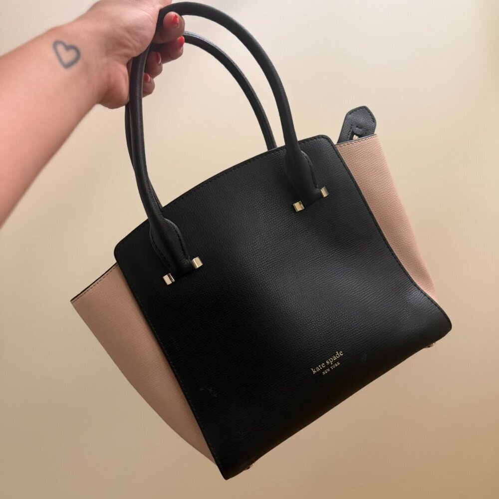 Kate Spade New York Sydney Satchel Crossbody Black Pink Gold Medium Tote